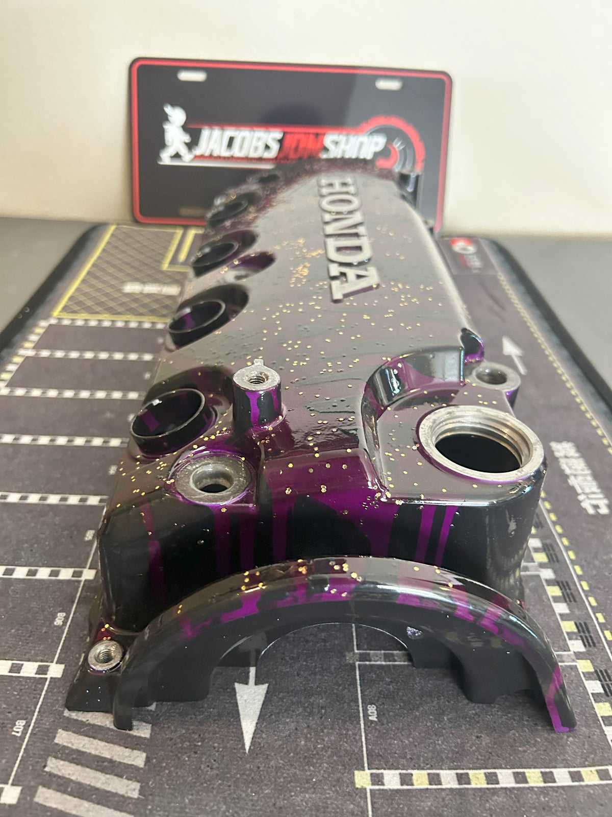 D16/D15 non-VTEC Custom Painted Valve Cover - Black/Purple w/ gold flake