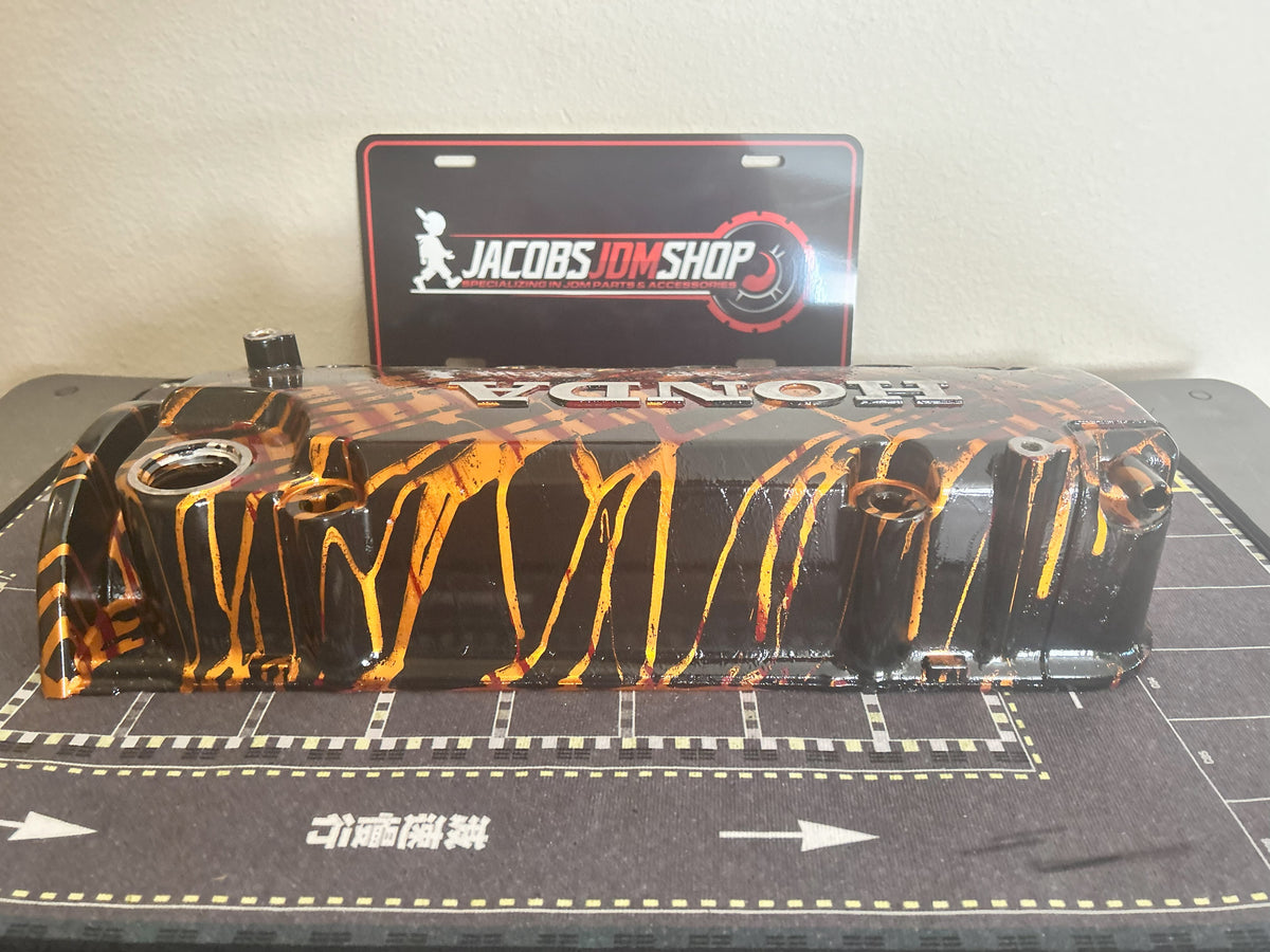 D16/D15 non-VTEC Custom Painted Valve Cover - Black/Gold/Red