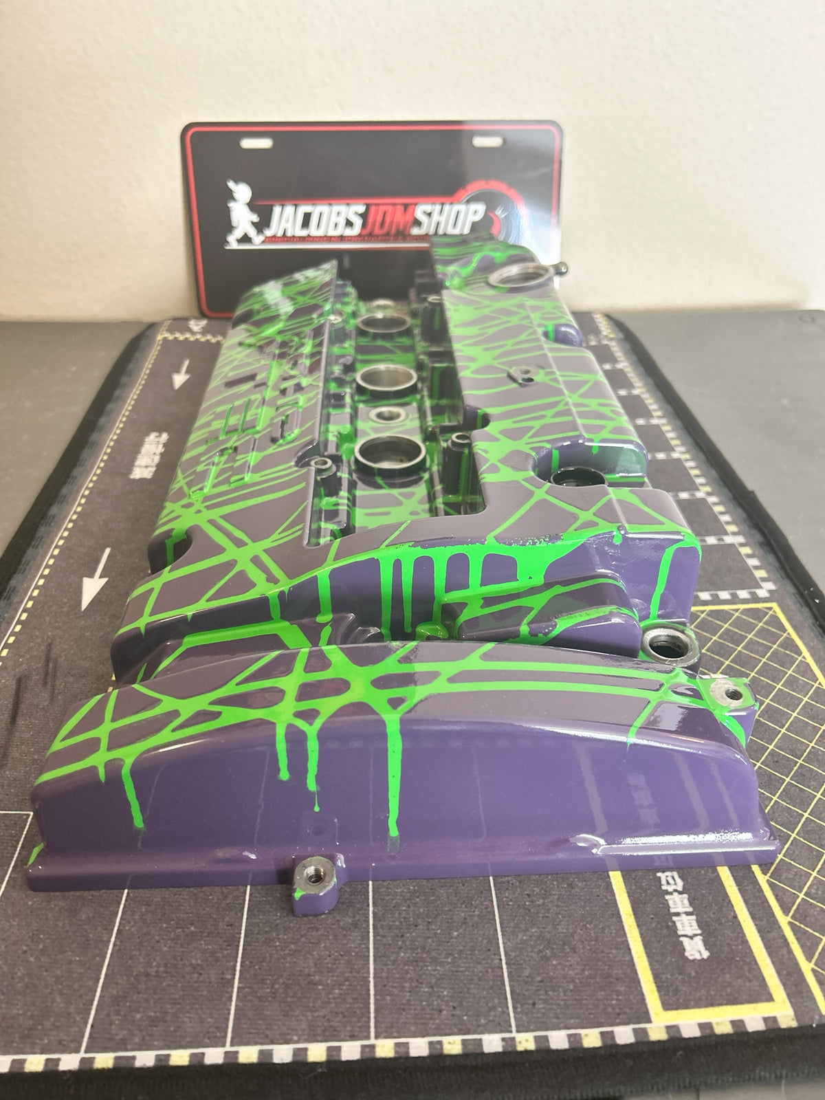 H22 Custom Painted Valve Cover - Green/Purple