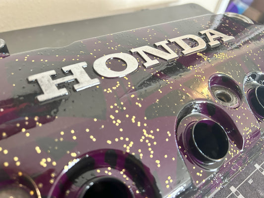 D16/D15 non-VTEC Custom Painted Valve Cover - Black/Purple w/ gold flake