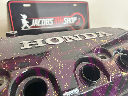 D16/D15 non-VTEC Custom Painted Valve Cover - Black/Purple w/ gold flake