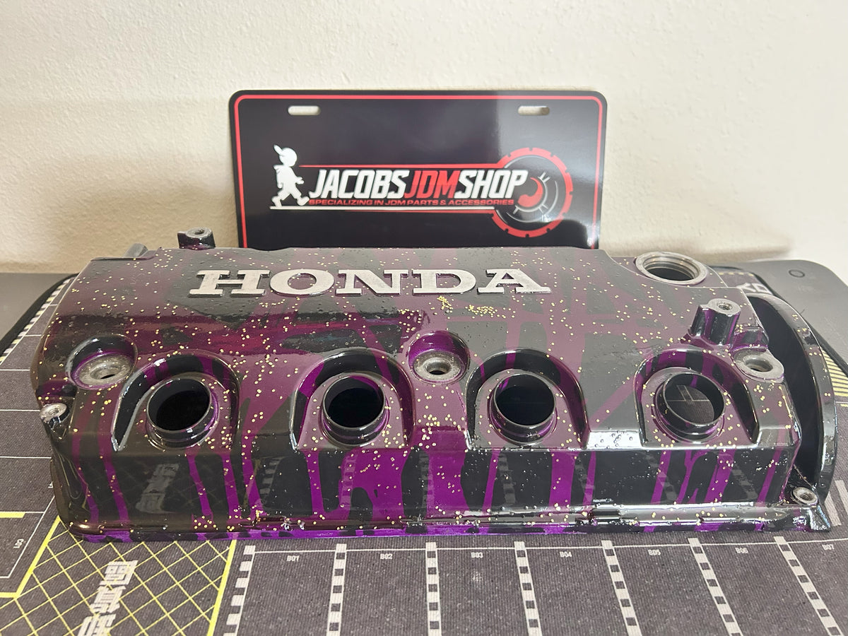 D16/D15 non-VTEC Custom Painted Valve Cover - Black/Purple w/ gold flake
