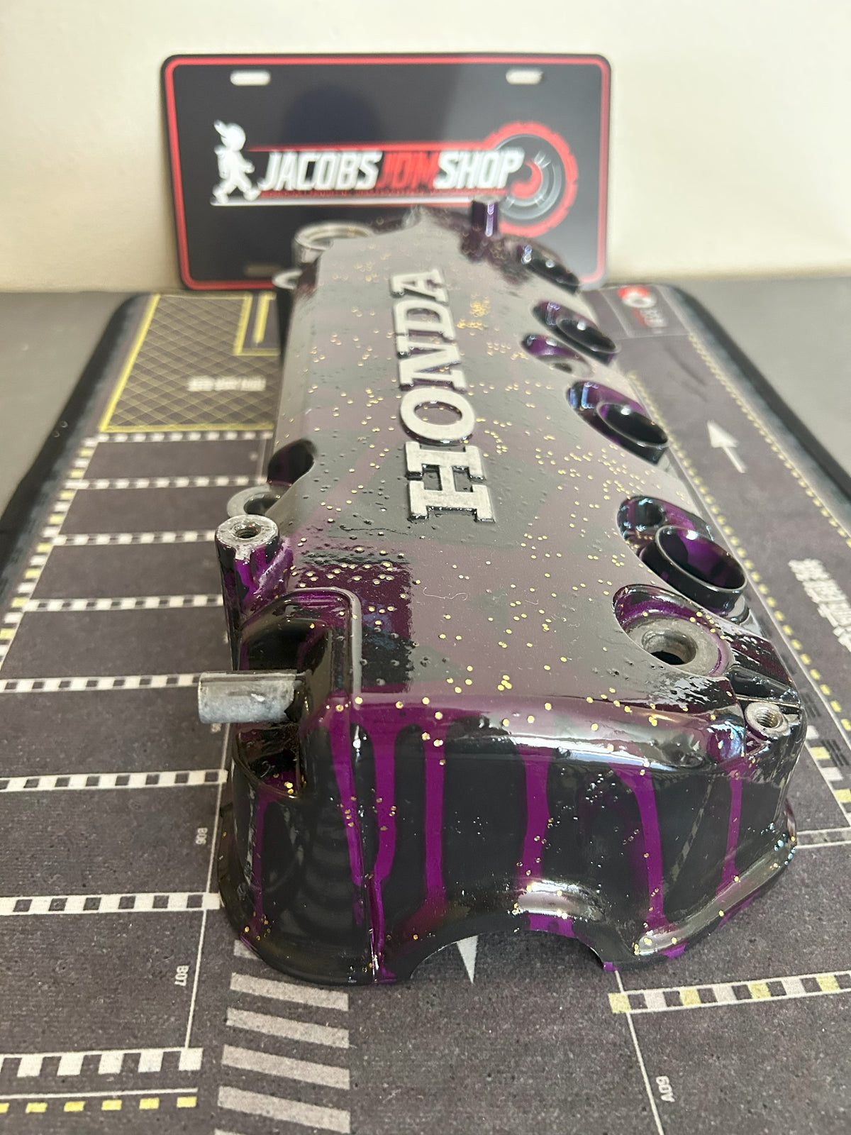 D16/D15 non-VTEC Custom Painted Valve Cover - Black/Purple w/ gold flake
