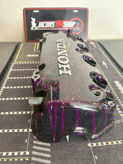 D16/D15 non-VTEC Custom Painted Valve Cover - Black/Purple w/ gold flake