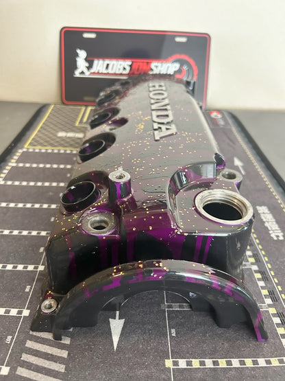 D16/D15 non-VTEC Custom Painted Valve Cover - Black/Purple w/ gold flake