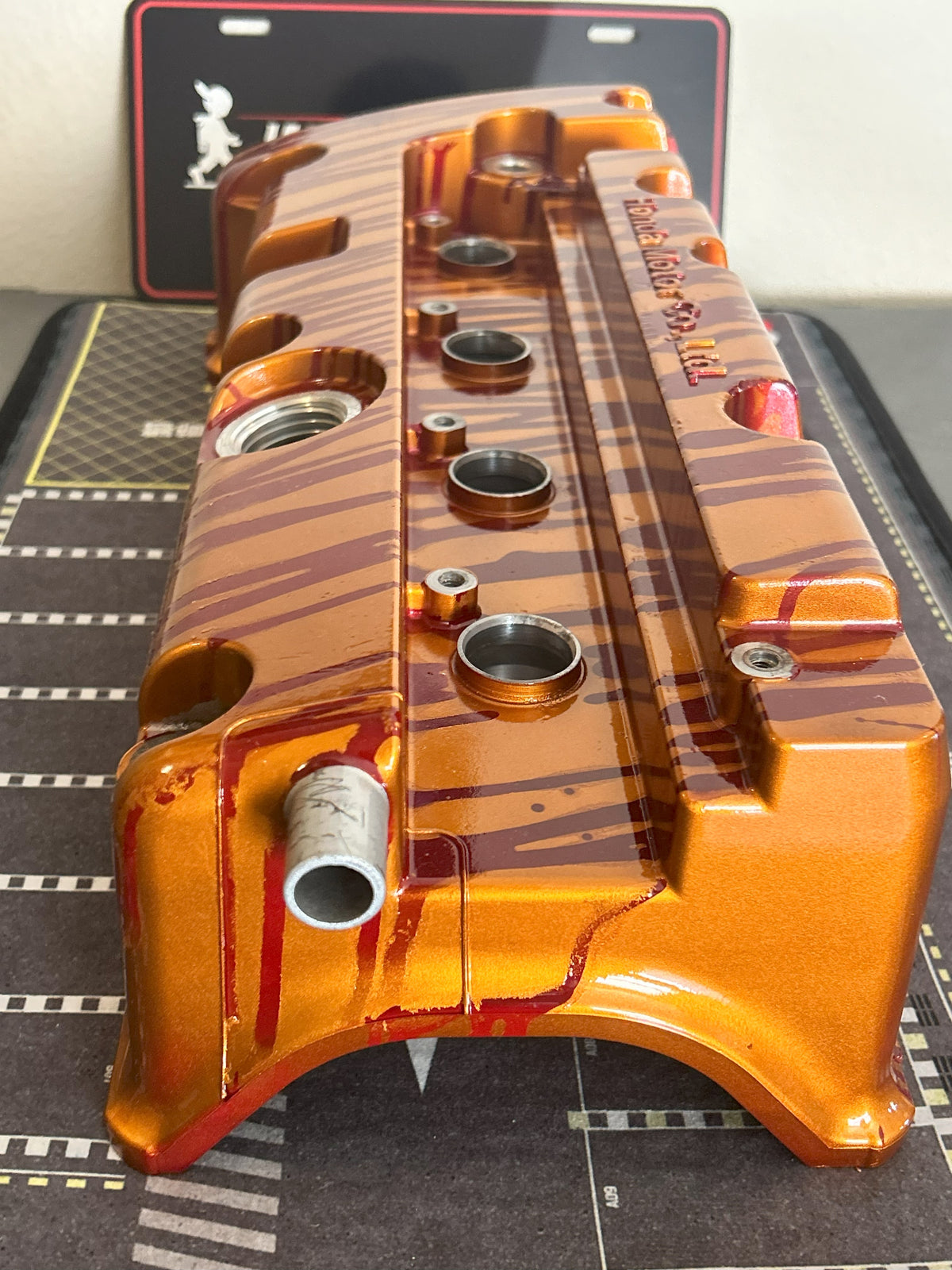 K20/K24 Custom Painted Valve Cover - Gold/Blood Red