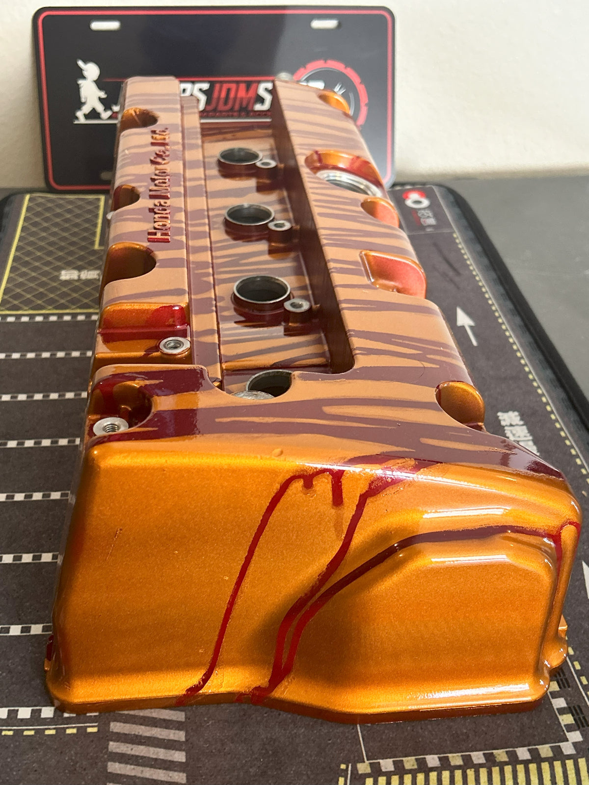K20/K24 Custom Painted Valve Cover - Gold/Blood Red