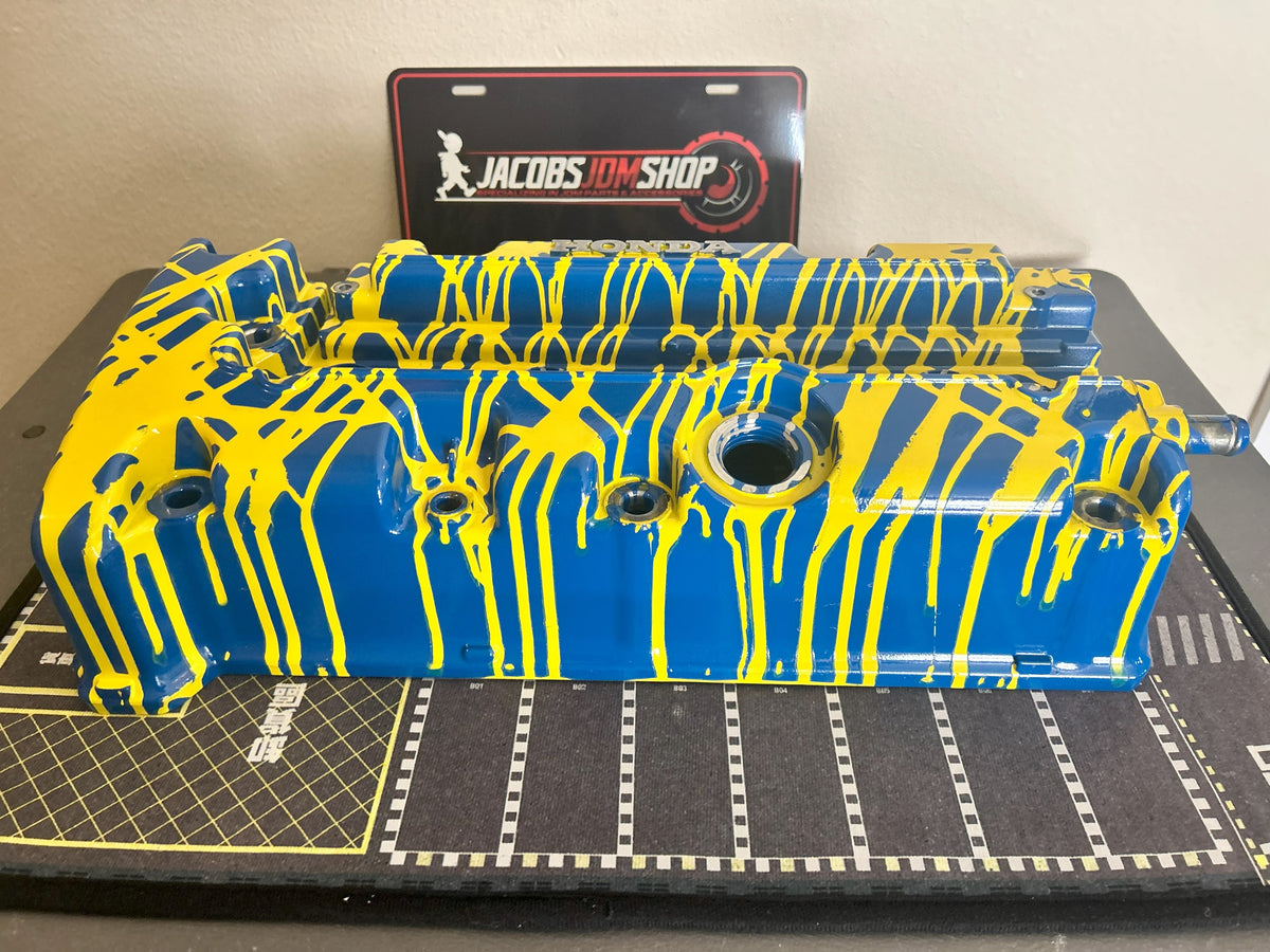 K20/K24 Custom Painted Valve Cover - Yellow/Blue - R40