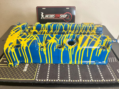 K20/K24 Custom Painted Valve Cover - Yellow/Blue - R40