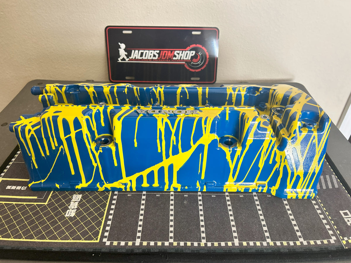 K20/K24 Custom Painted Valve Cover - Yellow/Blue - R40