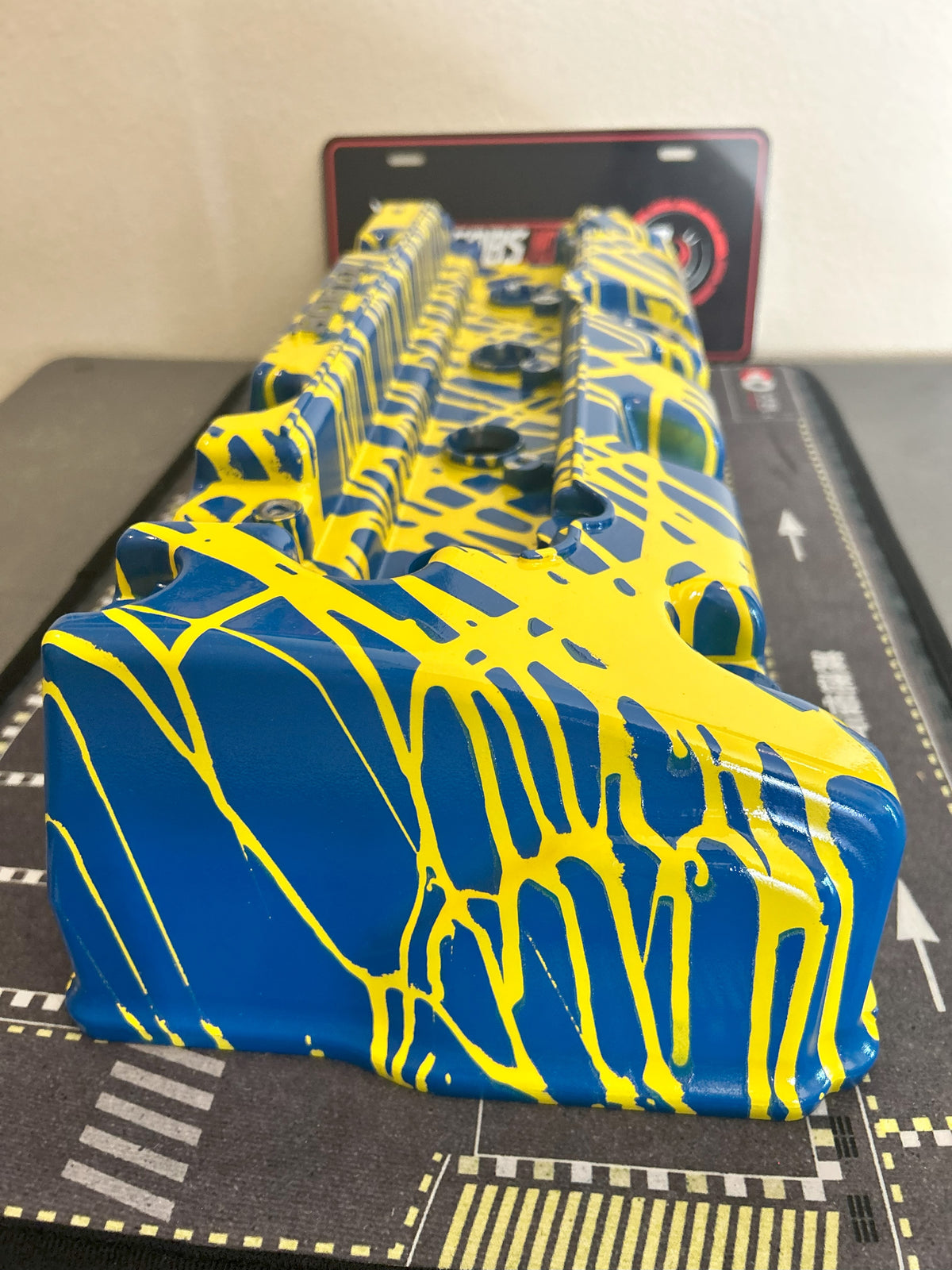 K20/K24 Custom Painted Valve Cover - Yellow/Blue - R40