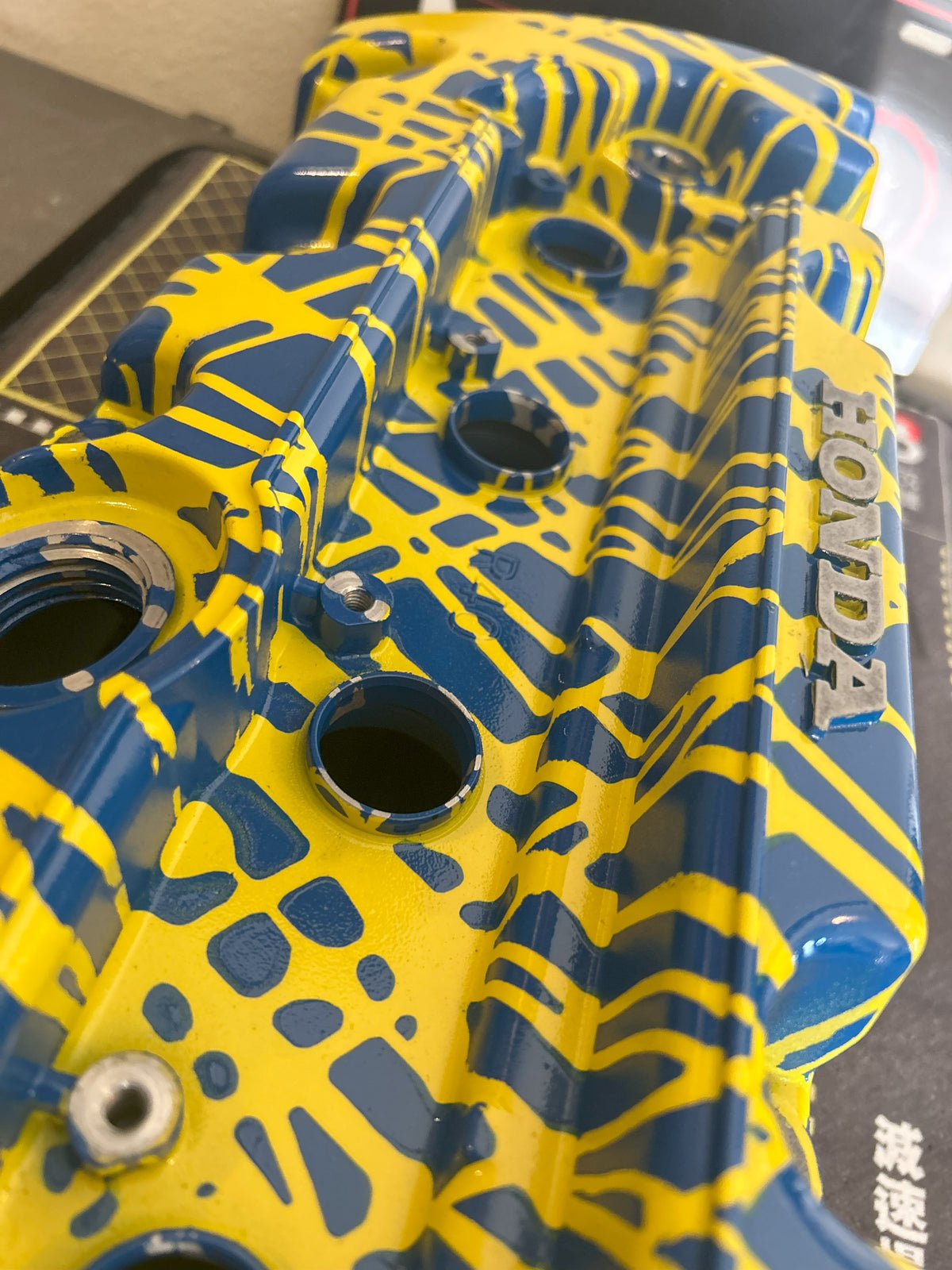 K20/K24 Custom Painted Valve Cover - Yellow/Blue - R40