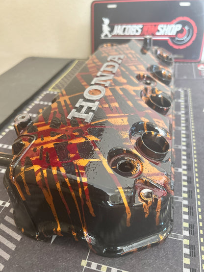 D16/D15 non-VTEC Custom Painted Valve Cover - Black/Gold/Red