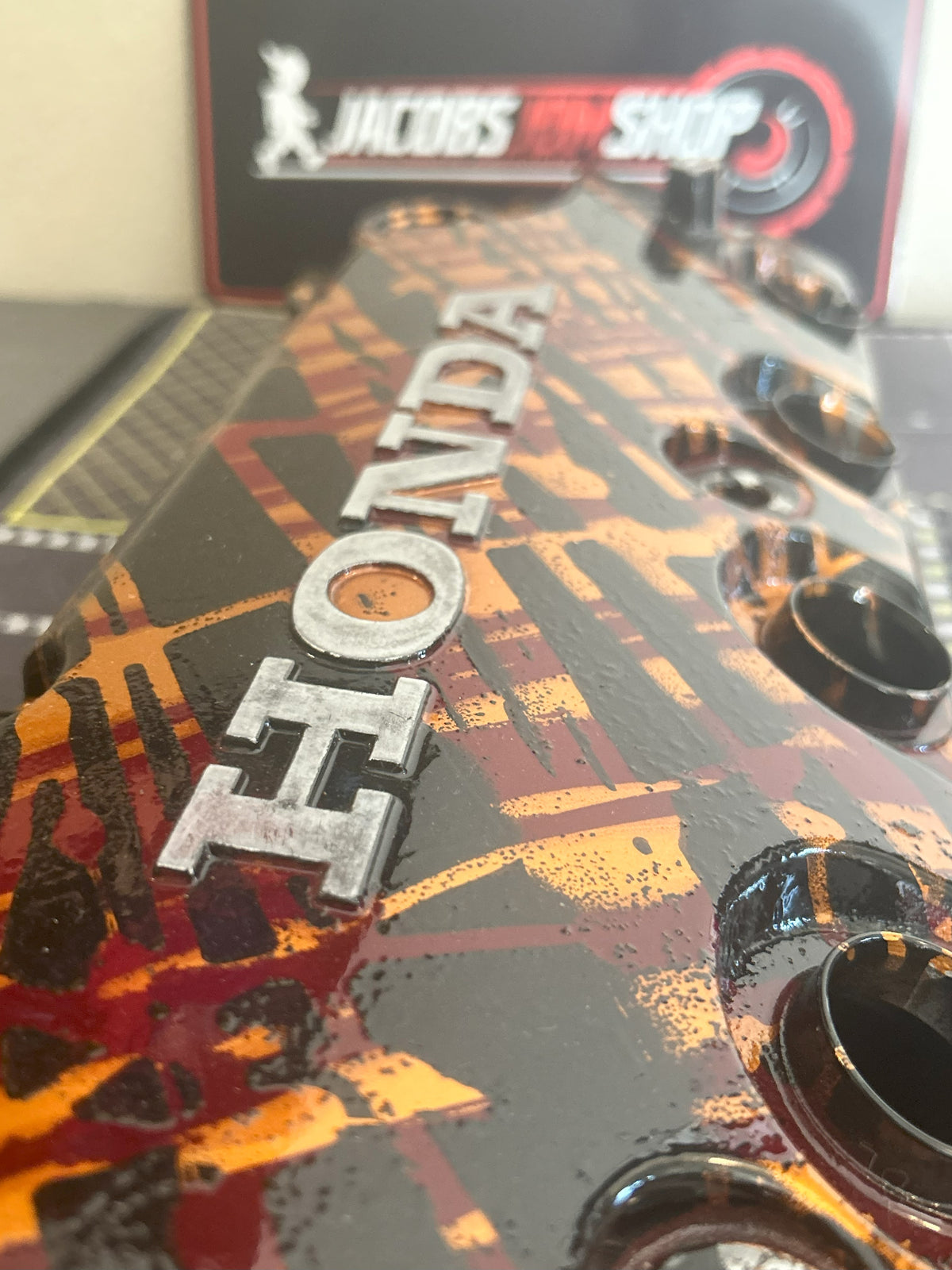 D16/D15 non-VTEC Custom Painted Valve Cover - Black/Gold/Red
