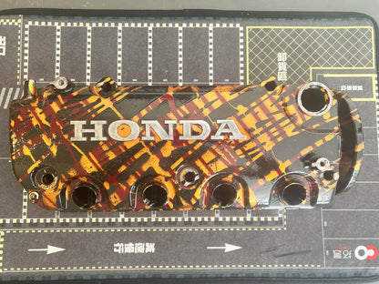 D16/D15 non-VTEC Custom Painted Valve Cover - Black/Gold/Red