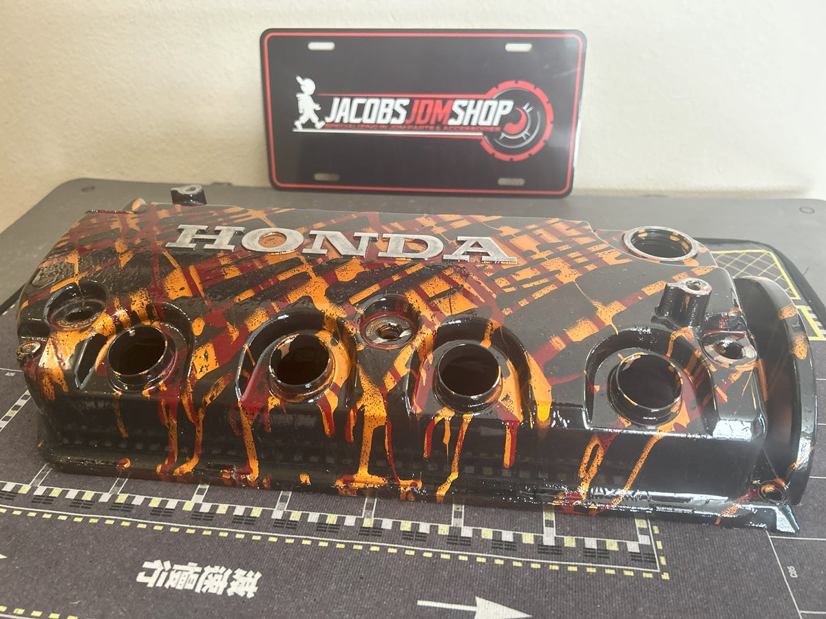 D16/D15 non-VTEC Custom Painted Valve Cover - Black/Gold/Red