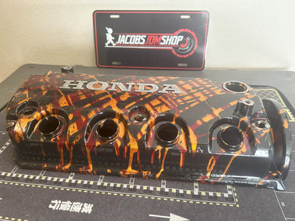 D16/D15 non-VTEC Custom Painted Valve Cover - Black/Gold/Red