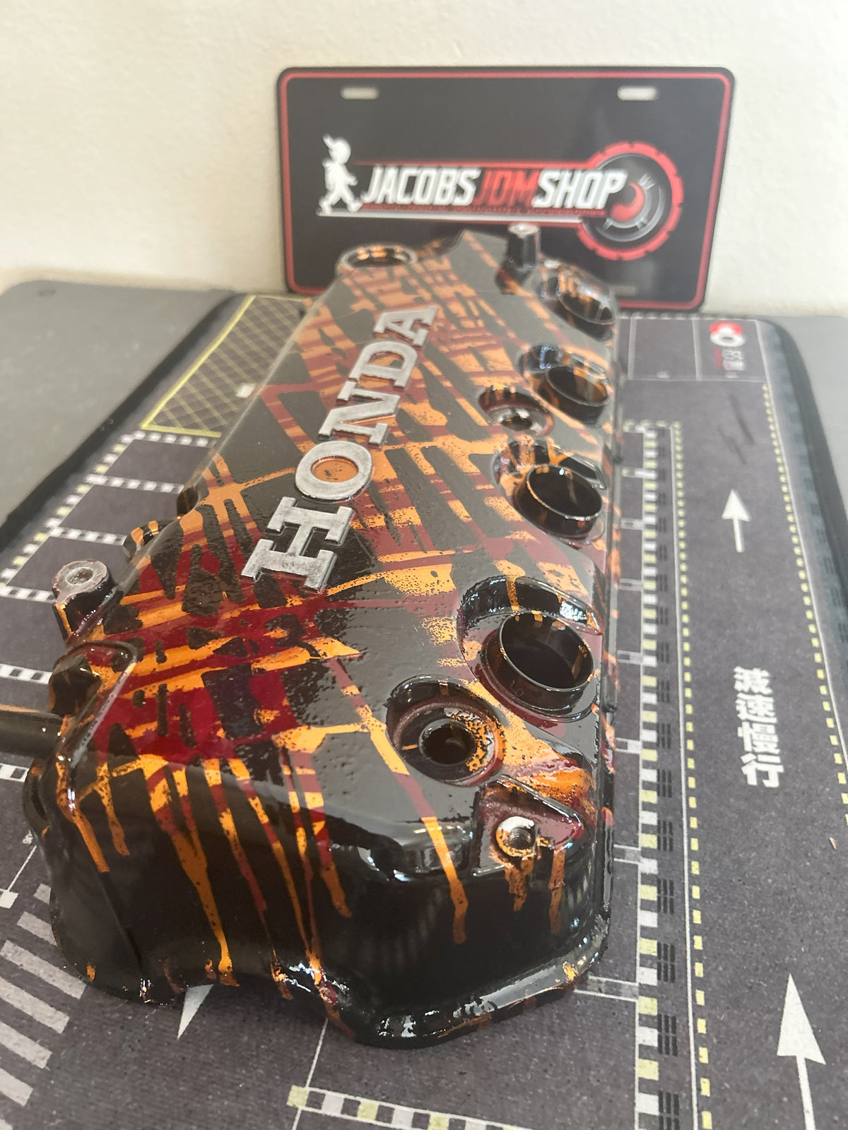 D16/D15 non-VTEC Custom Painted Valve Cover - Black/Gold/Red