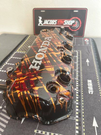 D16/D15 non-VTEC Custom Painted Valve Cover - Black/Gold/Red