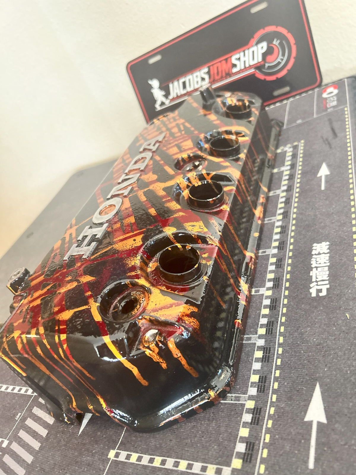 D16/D15 non-VTEC Custom Painted Valve Cover - Black/Gold/Red