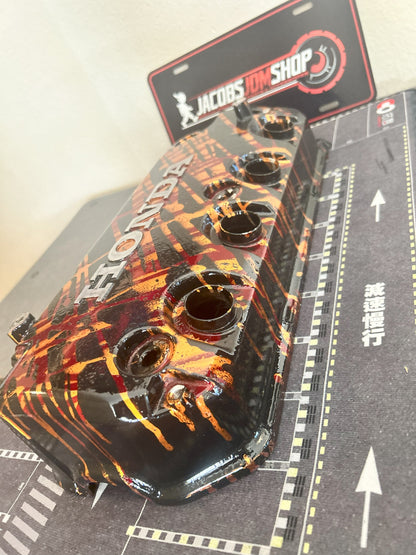 D16/D15 non-VTEC Custom Painted Valve Cover - Black/Gold/Red