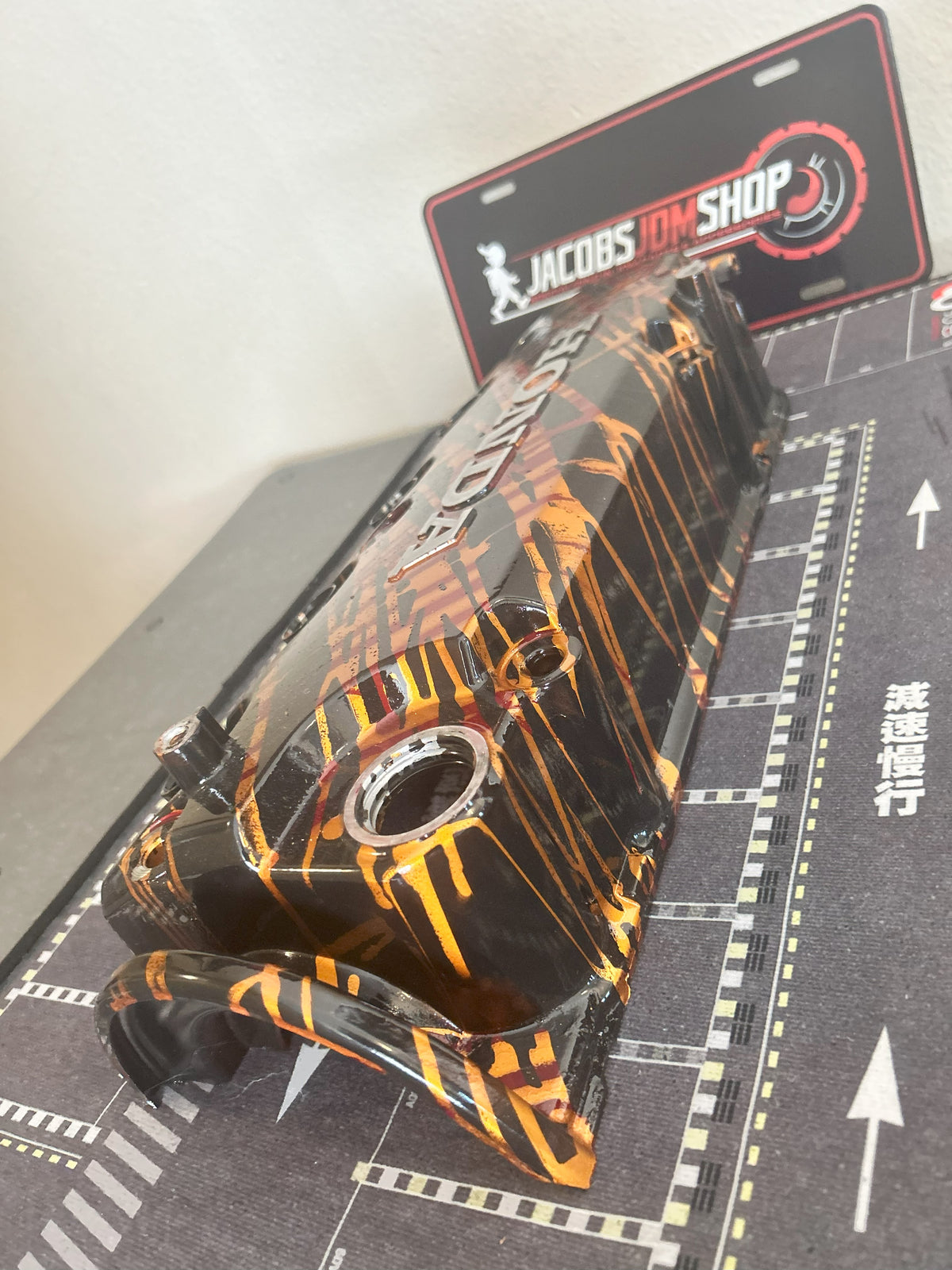 D16/D15 non-VTEC Custom Painted Valve Cover - Black/Gold/Red