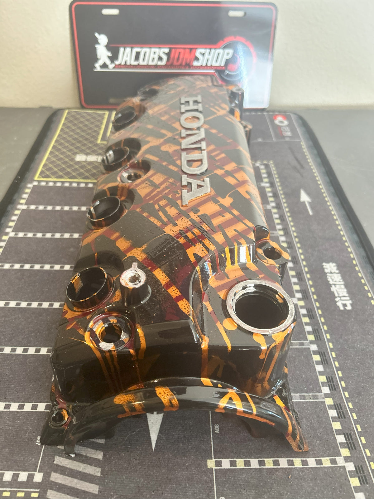 D16/D15 non-VTEC Custom Painted Valve Cover - Black/Gold/Red