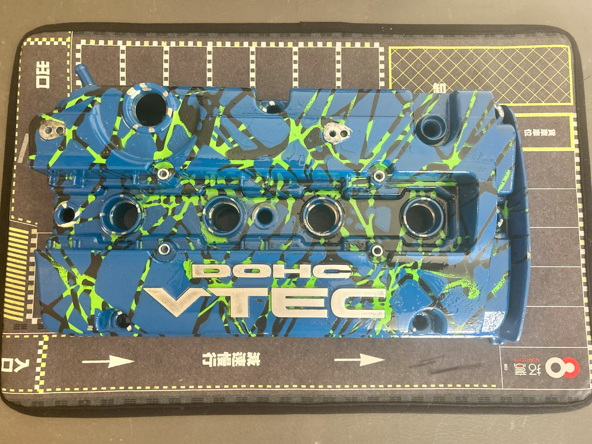 H22 Custom Painted Valve Cover - Blue/Green/Black - CUT