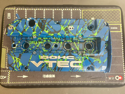 H22 Custom Painted Valve Cover - Blue/Green/Black - CUT