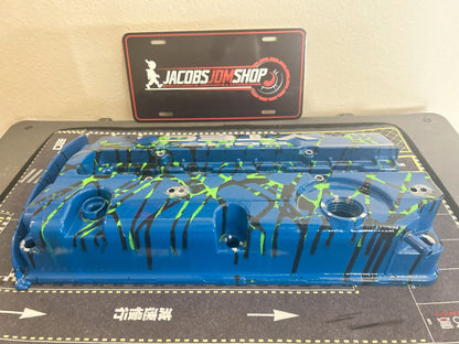 H22 Custom Painted Valve Cover - Blue/Green/Black - CUT