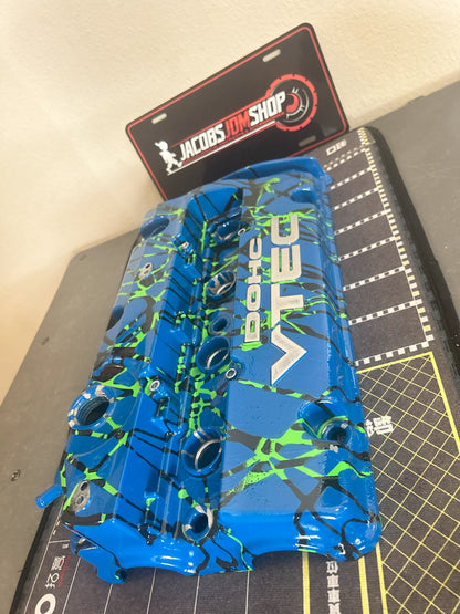 H22 Custom Painted Valve Cover - Blue/Green/Black - CUT