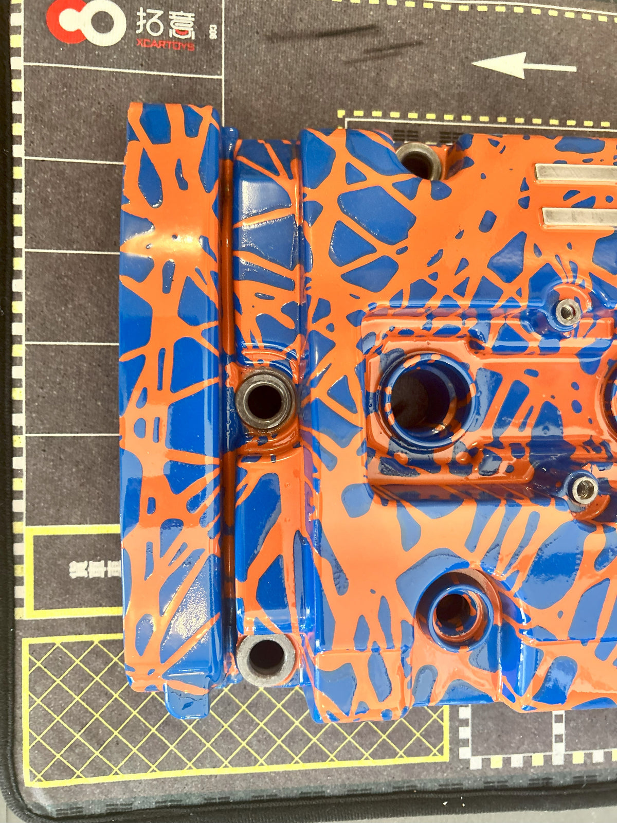 H22 Custom Painted Valve Cover - Blue/Orange - CUT