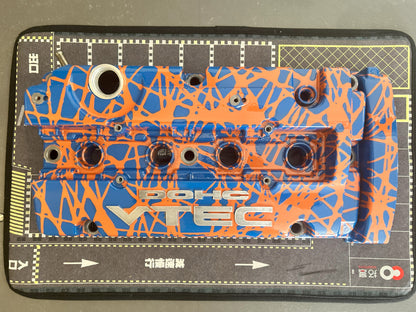 H22 Custom Painted Valve Cover - Blue/Orange - CUT