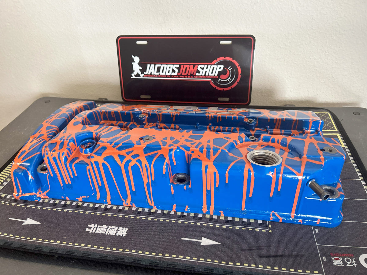 H22 Custom Painted Valve Cover - Blue/Orange - CUT