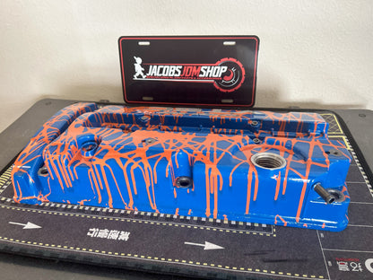 H22 Custom Painted Valve Cover - Blue/Orange - CUT