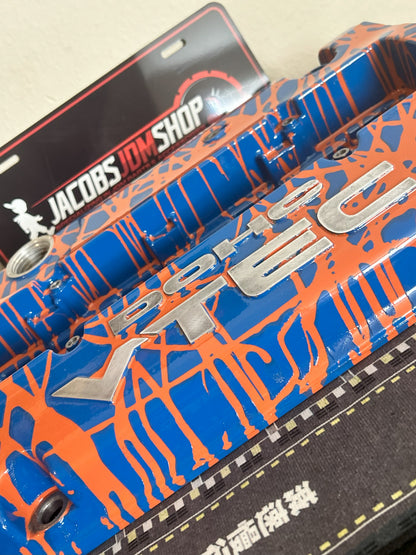 H22 Custom Painted Valve Cover - Blue/Orange - CUT