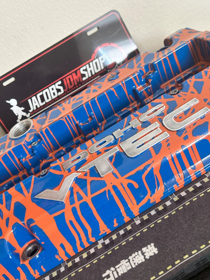 H22 Custom Painted Valve Cover - Blue/Orange - CUT