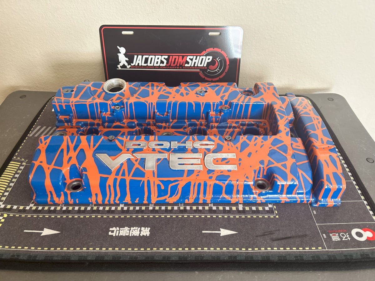 H22 Custom Painted Valve Cover - Blue/Orange - CUT