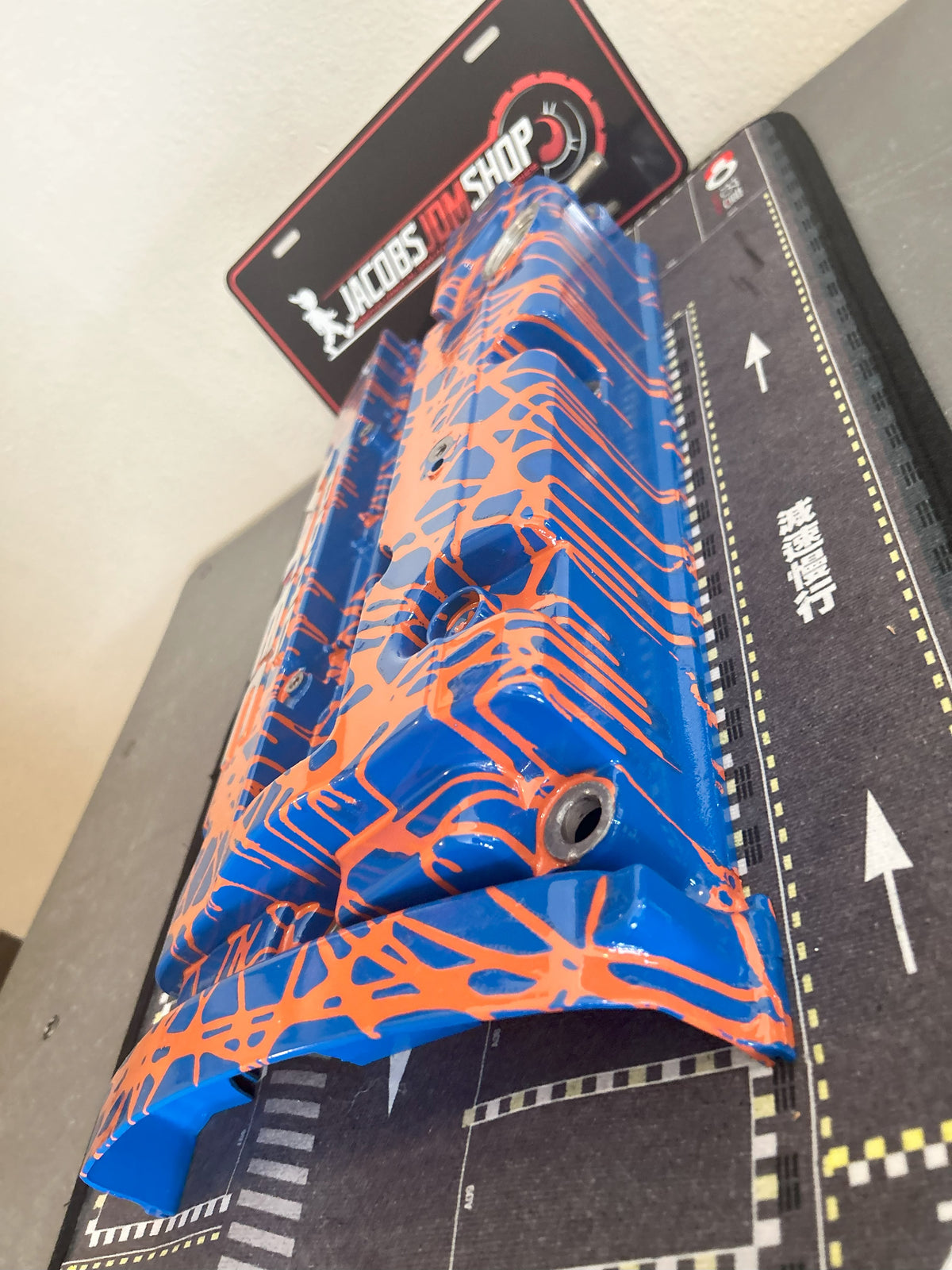 H22 Custom Painted Valve Cover - Blue/Orange - CUT