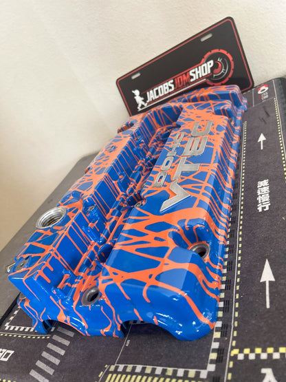 H22 Custom Painted Valve Cover - Blue/Orange - CUT
