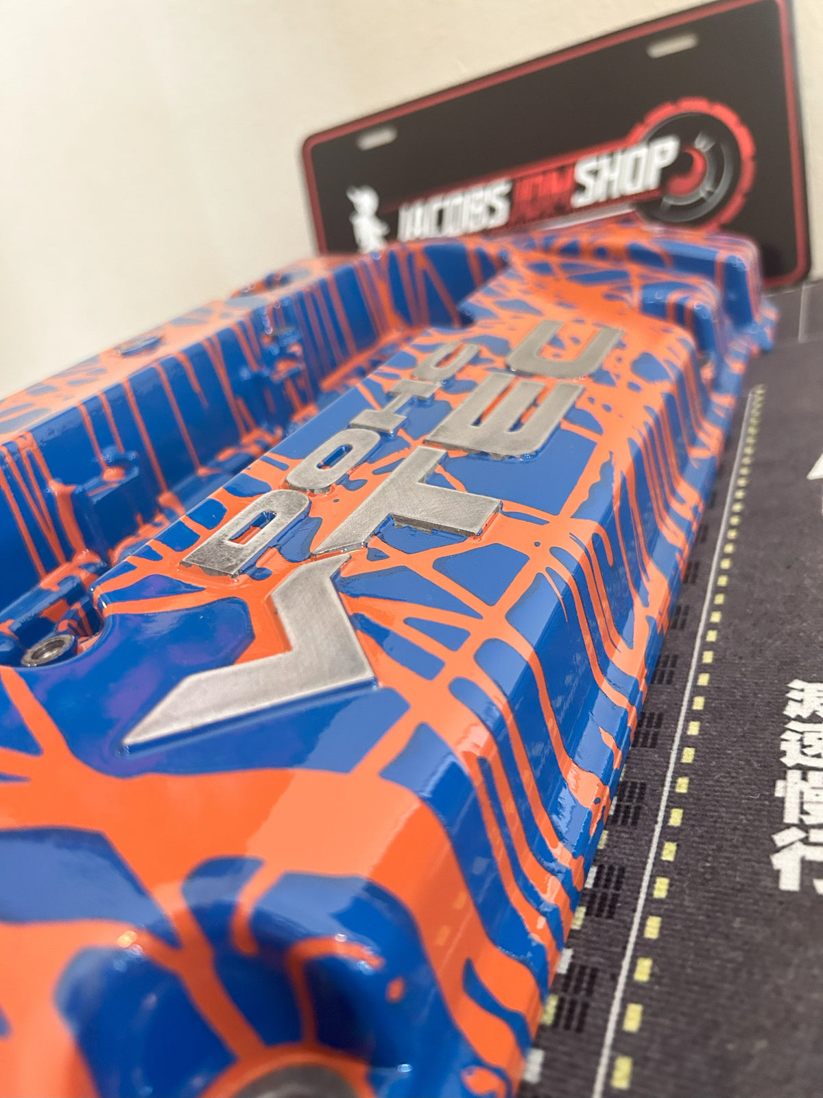 H22 Custom Painted Valve Cover - Blue/Orange - CUT