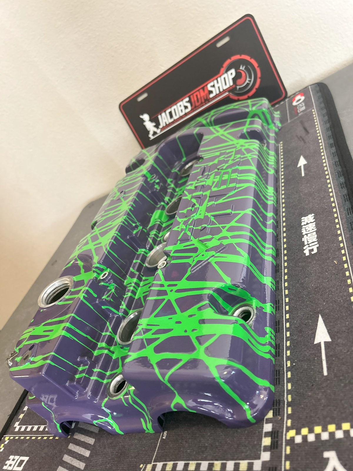 H22 Custom Painted Valve Cover - Green/Purple