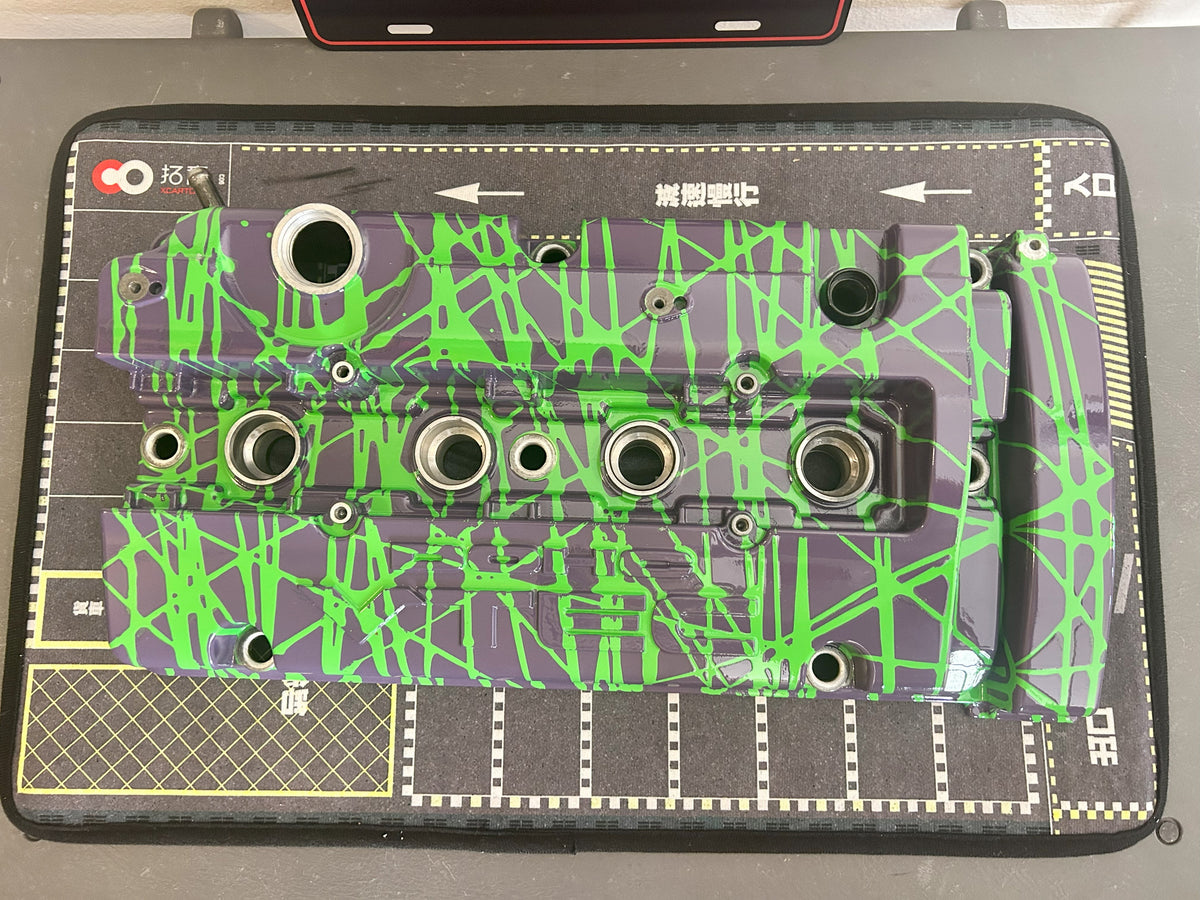 H22 Custom Painted Valve Cover - Green/Purple